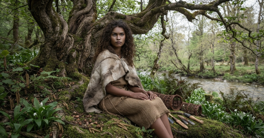 Tashkilla sitting by a river in the wild-woods