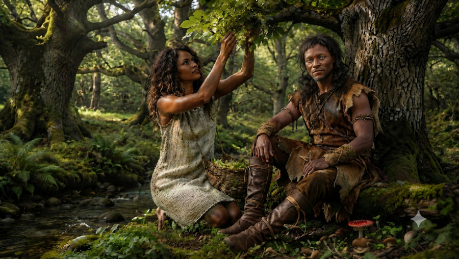 Mesolithic hunter-gatherers foraging in the forest